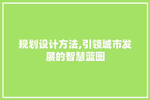 规划设计方法,引领城市发展的智慧蓝图