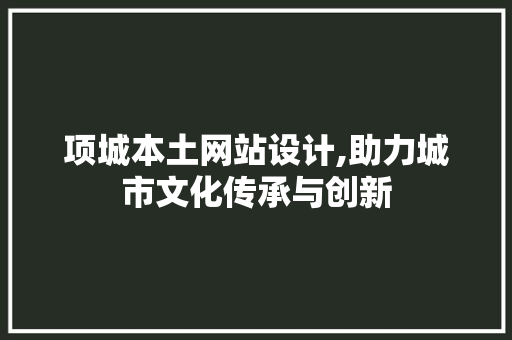 项城本土网站设计,助力城市文化传承与创新