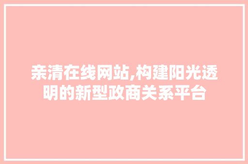 亲清在线网站,构建阳光透明的新型政商关系平台 亲清在线网站,构建阳光透明的新型政商关系平台 SEO教程
