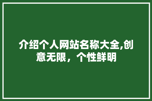 介绍个人网站名称大全,创意无限，个性鲜明 介绍个人网站名称大全,创意无限，个性鲜明 服务器/数据库