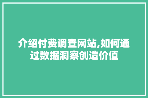 介绍付费调查网站,如何通过数据洞察创造价值 介绍付费调查网站,如何通过数据洞察创造价值 建站教程