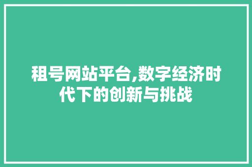 租号网站平台,数字经济时代下的创新与挑战 租号网站平台,数字经济时代下的创新与挑战 服务器/数据库