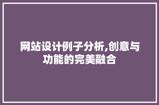 网站设计例子分析,创意与功能的完美融合 网站设计例子分析,创意与功能的完美融合 Web前端