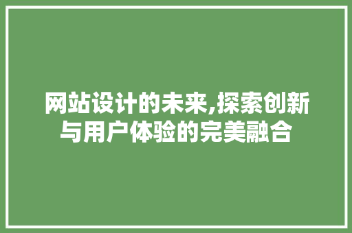 网站设计的未来,探索创新与用户体验的完美融合 网站设计的未来,探索创新与用户体验的完美融合 Web前端