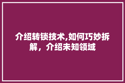 介绍转锁技术,如何巧妙拆解，介绍未知领域