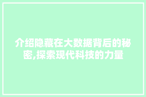 介绍隐藏在大数据背后的秘密,探索现代科技的力量