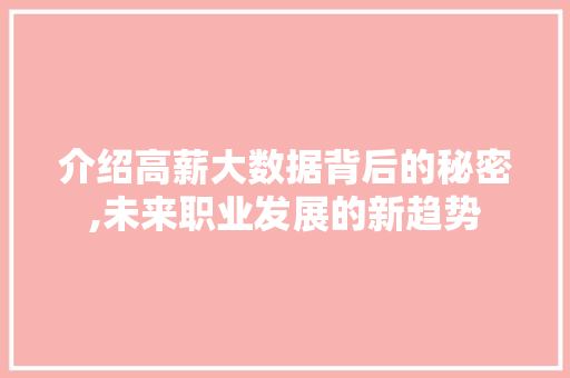 介绍高薪大数据背后的秘密,未来职业发展的新趋势