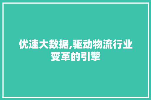 优速大数据,驱动物流行业变革的引擎