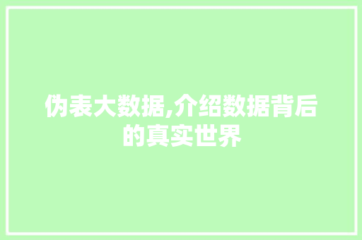 伪表大数据,介绍数据背后的真实世界