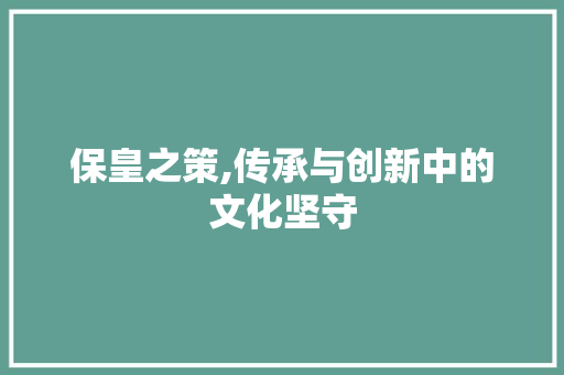 保皇之策,传承与创新中的文化坚守