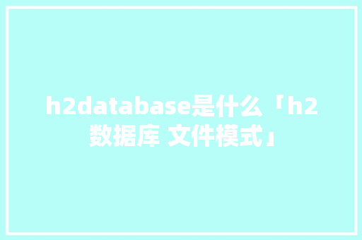 h2database是什么「h2数据库 文件模式」