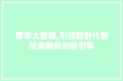 南审大数据,引领新时代智慧金融的创新引擎