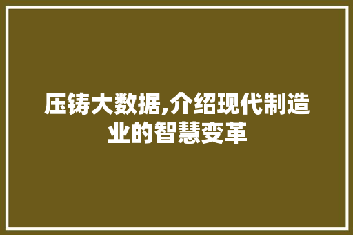 压铸大数据,介绍现代制造业的智慧变革 Web前端
