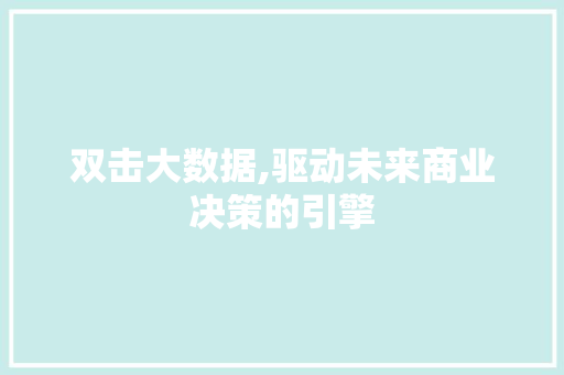 双击大数据,驱动未来商业决策的引擎 Web前端