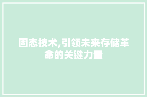 固态技术,引领未来存储革命的关键力量