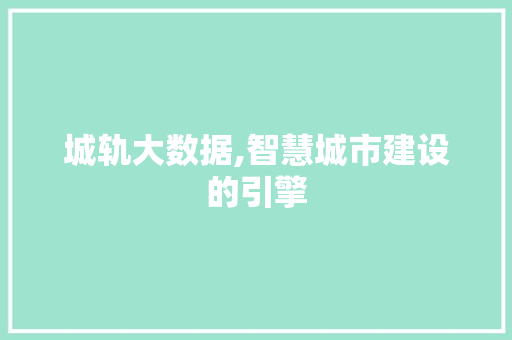 城轨大数据,智慧城市建设的引擎