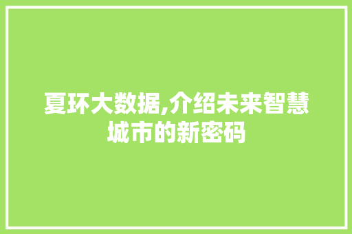 夏环大数据,介绍未来智慧城市的新密码 建站教程