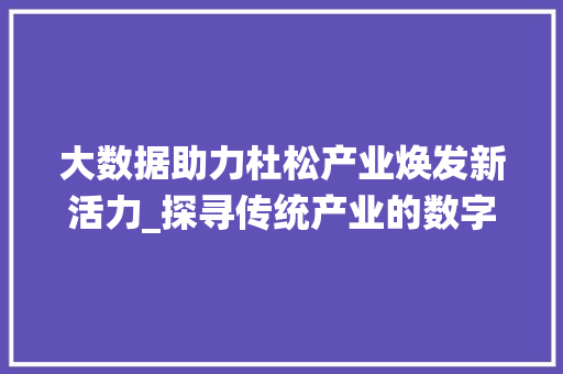 大数据助力杜松产业焕发新活力_探寻传统产业的数字化转型之路 Web前端