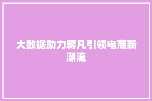 大数据助力蒋凡引领电商新潮流 SEO教程
