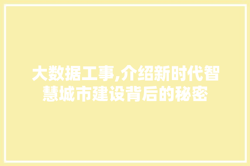 大数据工事,介绍新时代智慧城市建设背后的秘密