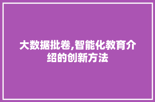 大数据批卷,智能化教育介绍的创新方法