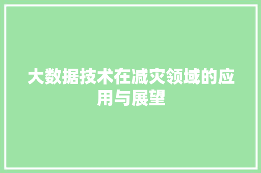 大数据技术在减灾领域的应用与展望