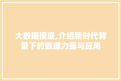 大数据摸底,介绍新时代背景下的数据力量与应用