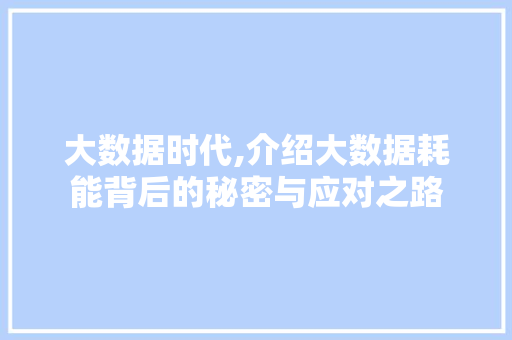 大数据时代,介绍大数据耗能背后的秘密与应对之路 Web前端