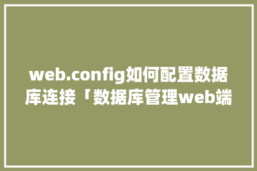 web.config如何配置数据库连接「数据库管理web端系统」