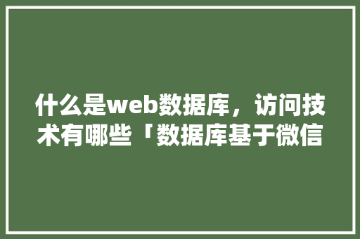 什么是web数据库，访问技术有哪些「数据库基于微信小程序的新生报到系统」 Web前端