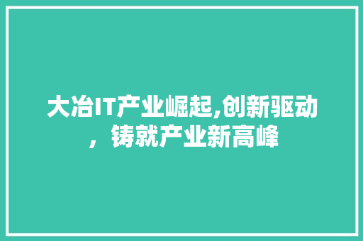 大冶IT产业崛起,创新驱动，铸就产业新高峰