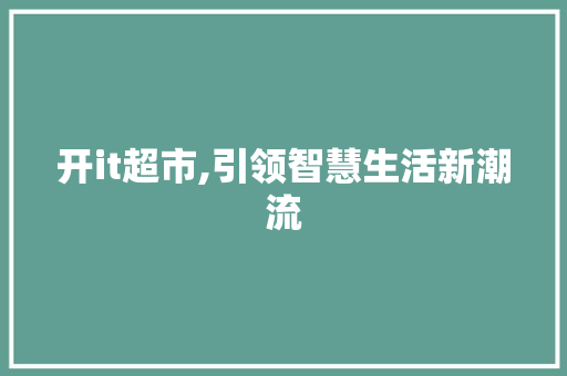 开it超市,引领智慧生活新潮流