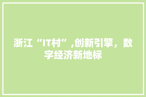 浙江“IT村”,创新引擎，数字经济新地标