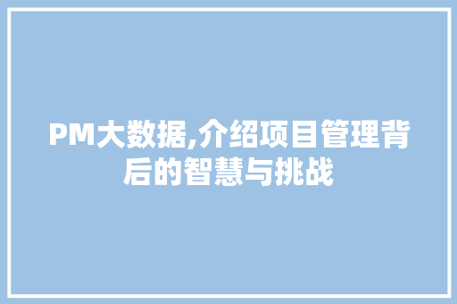 PM大数据,介绍项目管理背后的智慧与挑战