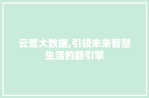 云莺大数据,引领未来智慧生活的新引擎