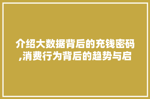 介绍大数据背后的充钱密码,消费行为背后的趋势与启示