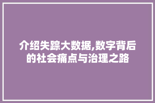 介绍失踪大数据,数字背后的社会痛点与治理之路