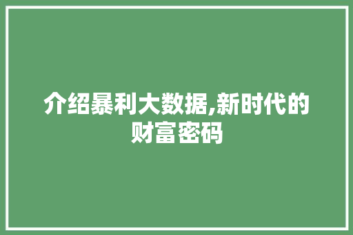 介绍暴利大数据,新时代的财富密码