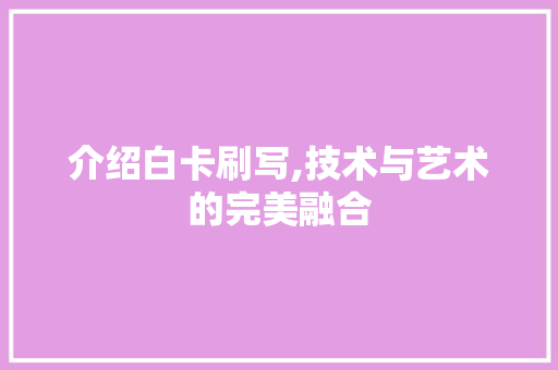 介绍白卡刷写,技术与艺术的完美融合