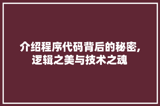 介绍程序代码背后的秘密,逻辑之美与技术之魂