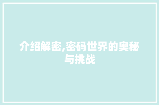 介绍解密,密码世界的奥秘与挑战 Web前端