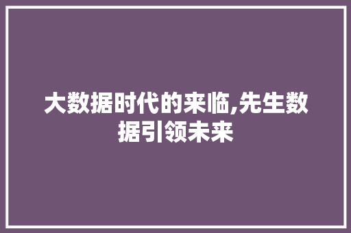 大数据时代的来临,先生数据引领未来