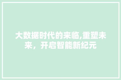 大数据时代的来临,重塑未来，开启智能新纪元