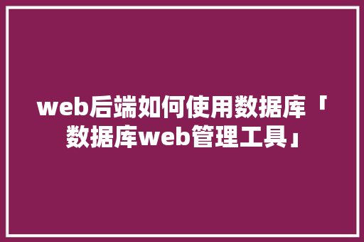 web后端如何使用数据库「数据库web管理工具」