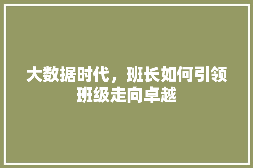 大数据时代，班长如何引领班级走向卓越