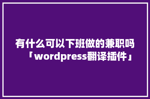 有什么可以下班做的兼职吗「wordpress翻译插件」 Web前端