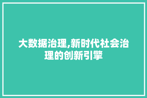 大数据治理,新时代社会治理的创新引擎