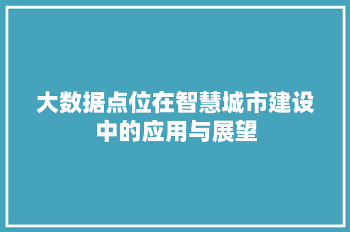 大数据点位在智慧城市建设中的应用与展望