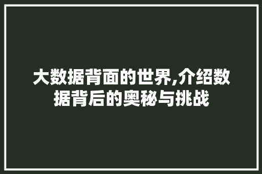 大数据背面的世界,介绍数据背后的奥秘与挑战