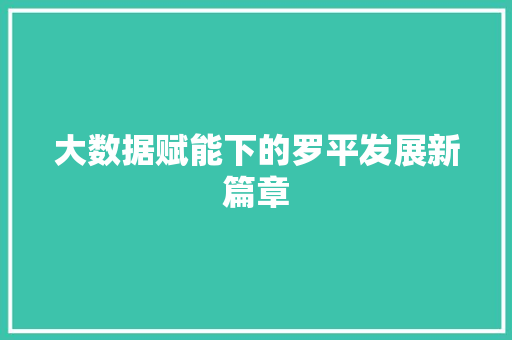 大数据赋能下的罗平发展新篇章
